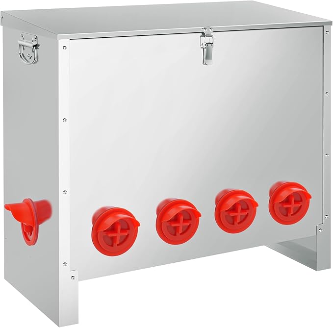 RYFT 85-120Lbs Chicken Feeder No Waste, 10-Port Automatic Large Galvanized Metal Fed Chicken with Latch & Handle for Chickens, Pheasants, Bantams Poultry Coop Weatherproof Chicken Feeder