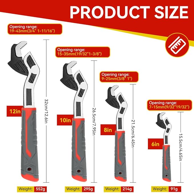 1/4PCS Multifunctional Self Locking Wrench - 6, 8, 10, 12 Inch Adjustable Pipe Wrench With Non-Slip Handle for Pipeline Maintenance, Can Replace Ratchet Wrench, Pipe Clamp (8 Inch)