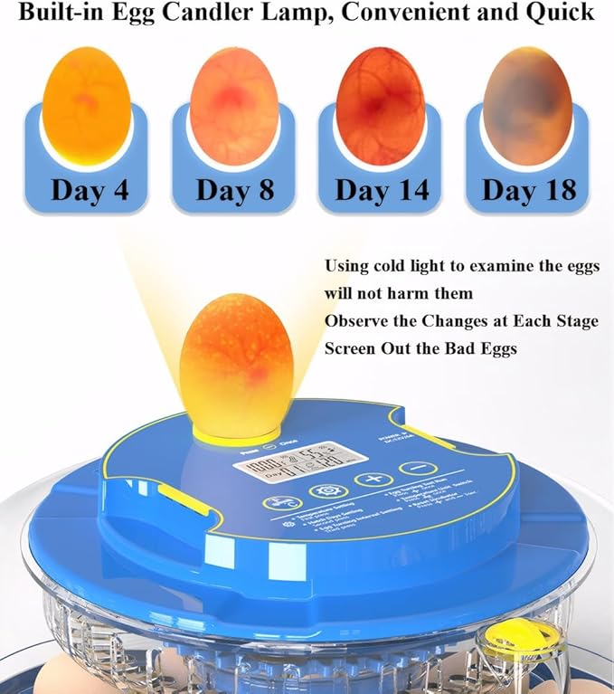 Incubators for Hatching Eggs,18 Egg Incubator with Egg Candler,Automatic Egg Turner,Automatic Temperature and Humidity Control,Record Hatching Day,for Chickens, Duck, Goose, Quail Eggs