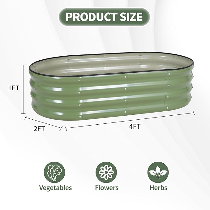 1MORE Galvanized Raised Garden Bed- Planter Garden Boxes Outdoor, Raised Beds for Gardening, 4x2x1ft Metal Garden Bed Kit for Vegetables Flower, Planter Raised Beds with Tools.Green-2pack