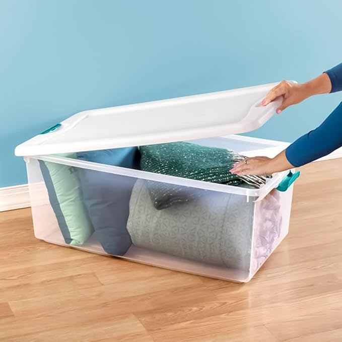 Sterilite 4 and 6 Pack Latching Storage Bins, Plastic Organizing Lidded Totes, 106 Qt and 64 Qt