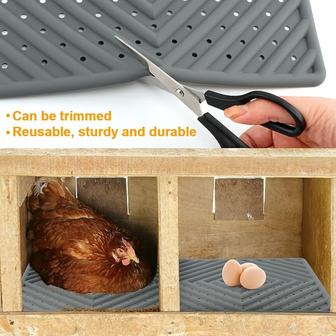 4-Pack Reusable Chicken Nesting Pads 12x12 Silicone Bedding – Prevent Egg Cracks, Quick Rinse & Dry (Drain Holes) – Durable for Backyard Flocks, Cut Coop Hassle