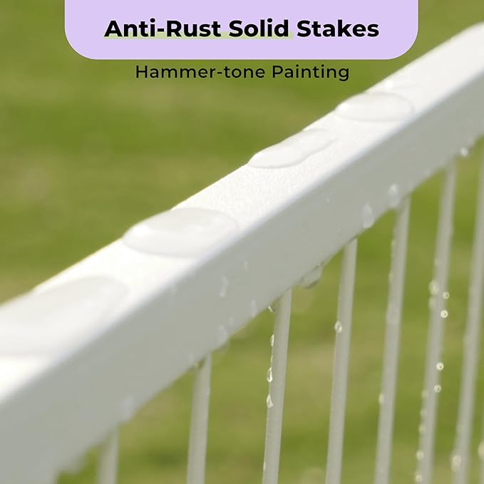 SunsGrove Garden Fence 45 in(H) x 8.9 ft(L) 4 Panels, Heavy Duty Metal Animal Barrier Fence for Dogs, Easy No-Dig Setup, Decorative Dog Fences, White