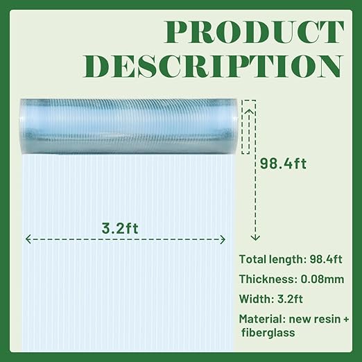 Polycarbonate Sheet 98.4Ft x 3.28Ft,DIY UV Resistant Polycarbonate Greenhouse Panels,Insulated Transparent Polycarbonate Roof Panels for Roof Farming Gardening Agriculture Courtyards Canopy