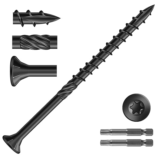 #10 x 3 Inch Deck Screws (540Pcs) 8lb. Carbon Steel, Black, Flat Head, Rust Resistant epoxy Coated, with T25 Star Bit