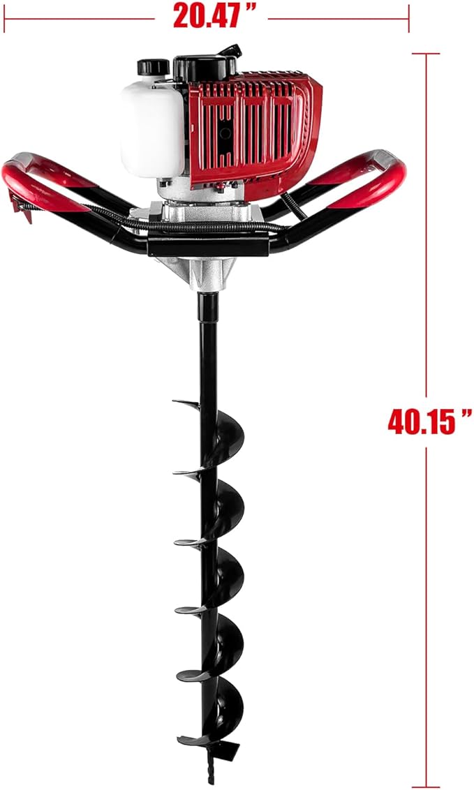 JKCHENPRO 2 Stroke Gas Powered Post Hole Digger, 52CC&1800W Earth Auger Hole Digger with Two Earth Auger Drill Bit 4" / 6" / 8", and Three 10” Extension Rods, Ideal for Farmland, Garden and Plant