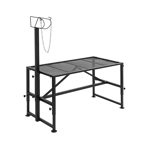 Metal Trimming Stand for Sheep Goat Livestock Stand with Adjustable Height 20.5-31.5in Milking Stand with a Ramp