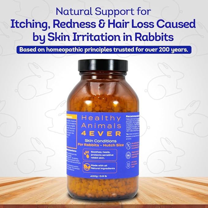 HA4E - Rabbit Skin & Fur Treatment - Natural, Homeopathic Tablets for Itch Relief & Comfortable Skin - Pellets, Hutch Size (Extra Large)