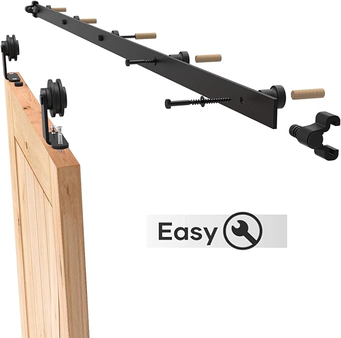 CCJH 12.6FT Sliding Barn Door Hardware Kit, Heavy Duty, Smoothly and Silently, Easy to Install, Fit 75.6" Width Single Door Panel, T-Shaped Style Black