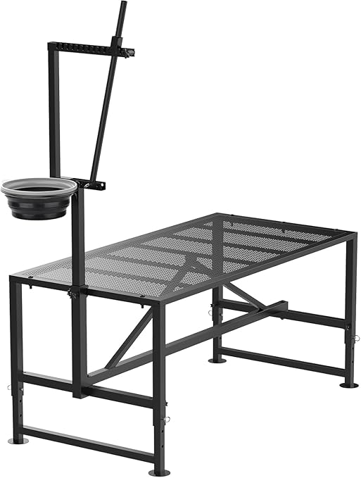 600 Lbs Goat Milking Stand with Feed Bin, Livestock Stand for Sheep Trimming Hooves, Goat Stantion Metal Black with Adjustable Head Piece and Legs, Large Size