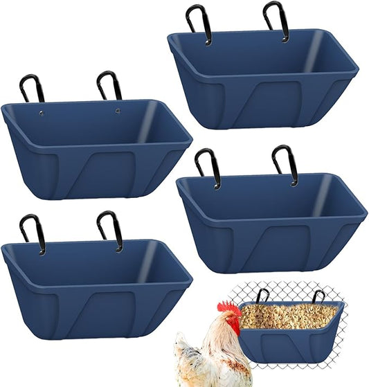 Chicken Feeder Hanging Feed Trough for Goat, Sheep, Piglet, Deer, Dog, Duck, Poultry Waterer Small Livestock Water Bucket Feeder Goat Supplies Feeder (4, Blue)