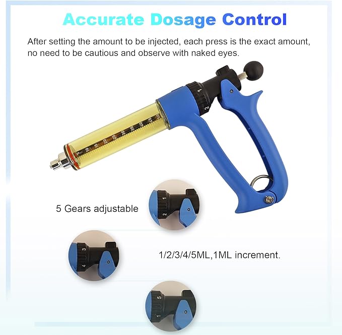 2-Piece Set, RANCH CHOICE 50ML Semi Automatic Livestock Syringe, Dose Adjustable, Continuous Repeating Luer Lock Cattle Syringe for Cow Goat Pig Sheep Hog