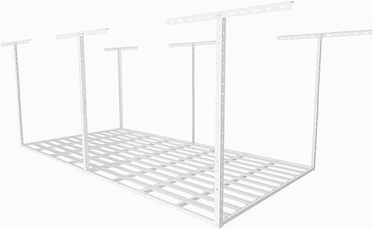 SunsGrove 4x8 Overhead Garage Storage Rack Organization, Adjustable Ceiling Mounted Storage Racks, 800LBS Weight Capacity, 22"-40" Ceiling Dropdown, White