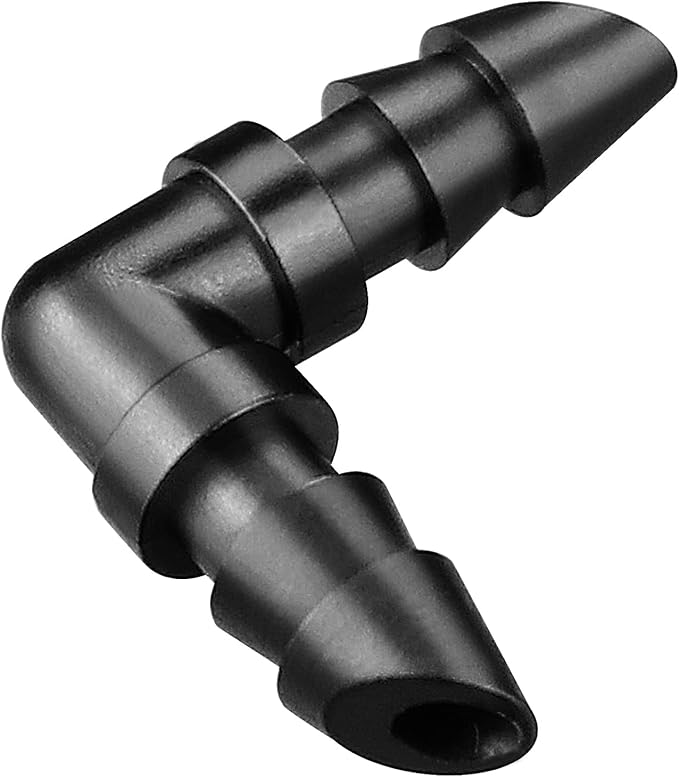 Drip Irrigation Elbow Fittings：50 Pieces Barbed Elbow Irrigation Parts with Sharp End Fits for 1/4 Inch Irrigation Tubing Drip Line Elbow Connectors for Garden Lawn Irrigation System