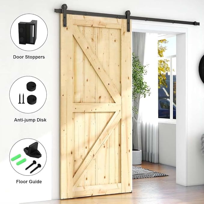 5.5FT Sliding Barn Door Hardware Kit for Single Wood Panel, Smoothly and Quietly, Easy to Install, Fits 33" Wide and 1.18"-1.96" Thickness, Includes Installation Instruction (NO Door)
