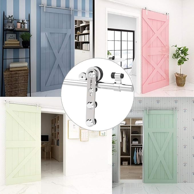 TSMST 4FT Sliding Barn Door Hardware Kit, Stainless Steel Heavy Duty Sturdy Barn Door Track for Single Wood Door, Slide Smoothly Quietly (I Style)