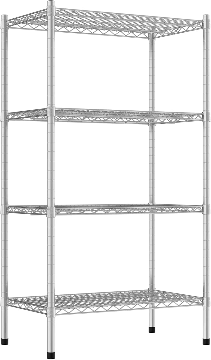 Commercial NSF Listed Chrome Stationary Wire Shelving Kit 18" x 30" x 54", with 4 Shelves Perfect for Warehouse, Walk-in Refrigerator, Freezer, Grocery Store, Restaurant, Dishroom