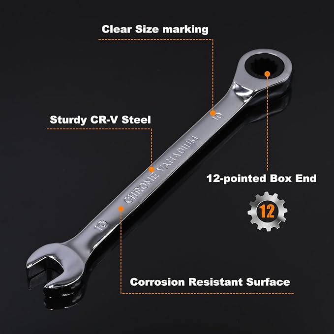 Egofine 26pcs Ratchet Wrenches Set, Wrench Set Metric and Standard, Combination Wrench Sets, CR-V Steel 6-19mm, 1/4" to 3/4" 72-Teeth, with Tool Roll Bag