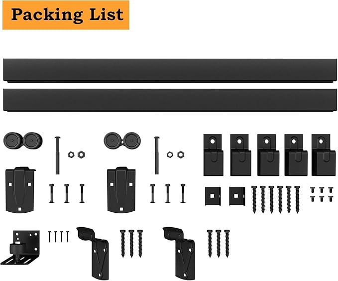 5FT Black Box Rail Exterior Barn Door Hardware Kit, Sliding Heavy Duty Barn Door Track, Wall Mount Barn Door Hardware with 5 Track Brackets(Doors NOT Include）