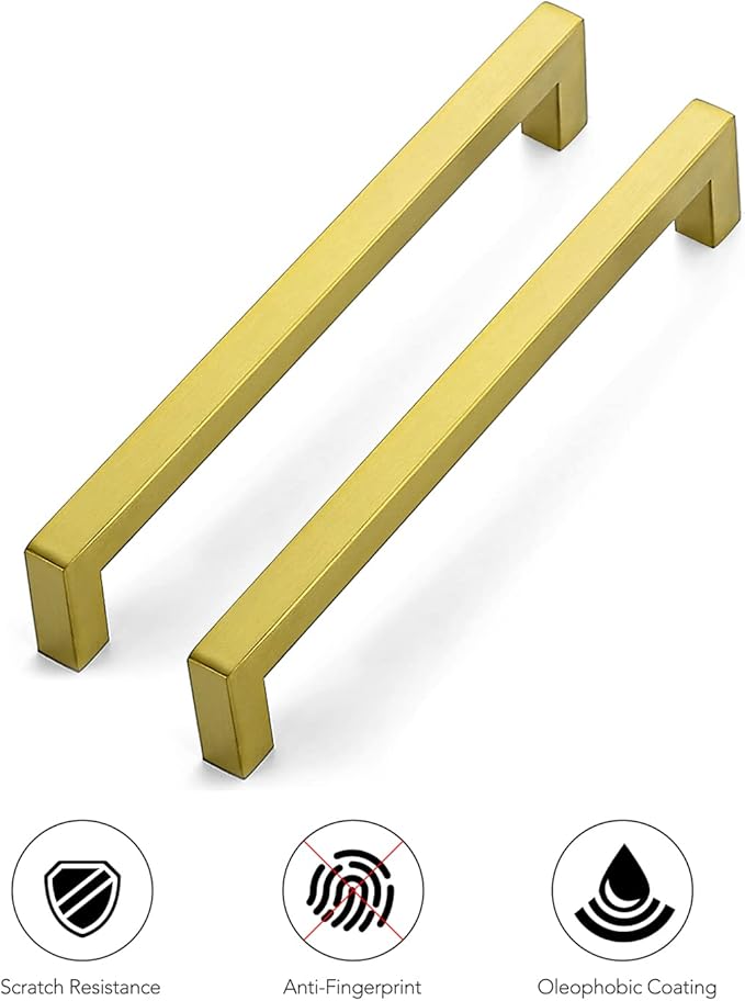 Ravinte 15 Pack 7-1/2 Inch Kitchen Square Cabinet Handles Brushed Brass Pulls Kitchen Cabinet Hardware Handles for Cupboard Drawer Pulls