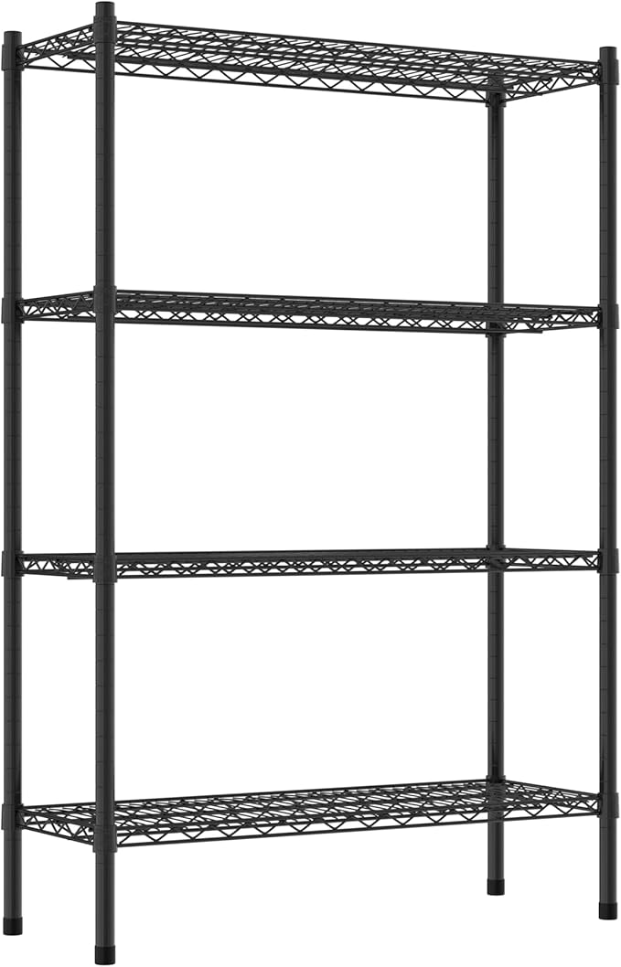 Commercial NSF Listed Black Epoxy Stationary Wire Shelving Kit 14" x 36" x 54", with 4 Shelves Perfect for Warehouse, Walk-in Refrigerator, Freezer, Grocery Store, Restaurant, Dishroom