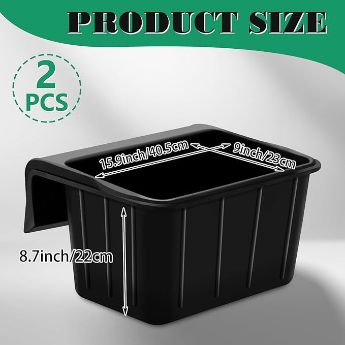 Maxdot 2 Pcs 17 Quart Rubber Horse Hook Feeders Over Hanging Fence Feeder Heavy Duty Mountable Rubber Feed Bucket for Farm Stalls Pasture, Stable to Feed Horses Sheep Cattle Cows Etc