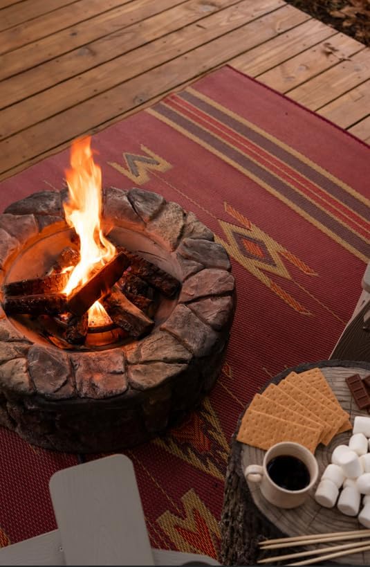 Mad Mats Traditional Outdoor Rug, Reversible Plastic Mat (4' x 6', Navajo - Dark Red)