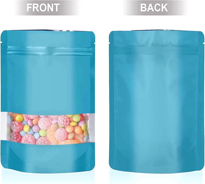 5.5"x7.8" 120pcs Mylar Bags for Food Storage,Smell Proof Bag with Matte Window Resealable Food Storage Bags for Small Business, Stand-up Foil Pouch Packaging Freeze Dried Candy Bag (Blue）