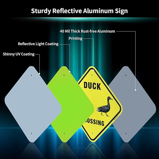 Duck Crossing Sign, 12"x 12" .04" Aluminum Reflective Sign Rust Free Aluminum-UV Protected and Weatherproof