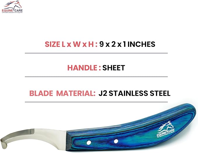 Equine Care Right-Handed Hoof Knife – Double-Ended Farrier Hoof Trimmer with Ultra-Sharp J2 Stainless Steel Blade, Ergonomic Handle – Professional Farrier Tool for Horses, Cows & Farm Livestock