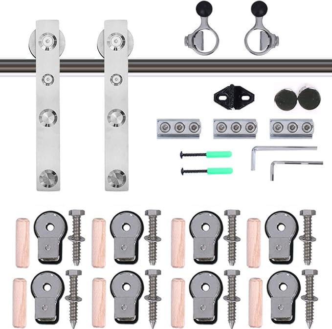 TSMST 11FT Sliding Barn Door Hardware Kit, Stainless Steel Heavy Duty Sturdy Barn Door Track for Single Wood Door, Slide Smoothly Quietly (L Style)
