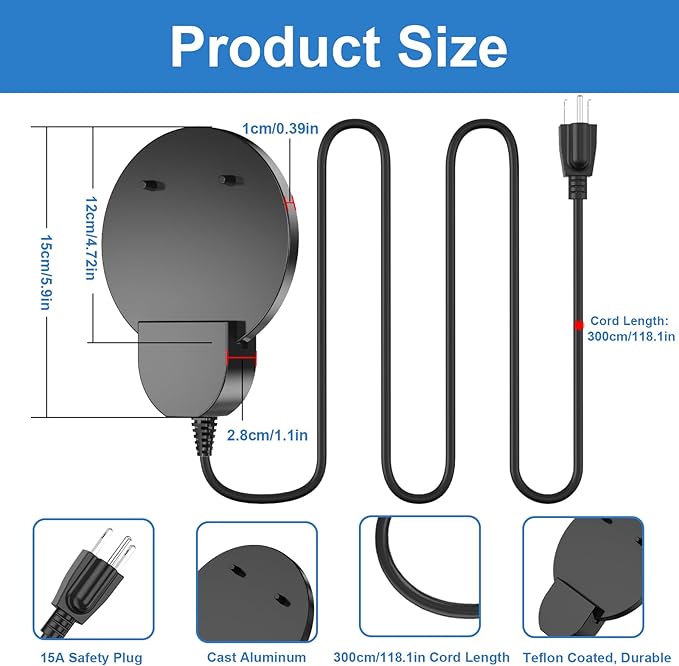 500W Submergible Cast Aluminum De-Icer - Farm Utility Heater for Livestock, Poultry, Horses, Cows, Birds, Wildlife - Bird Bath Water Heater, Indoor/Outdoor Winter Use, 3M Cable (Rdkecho-02)