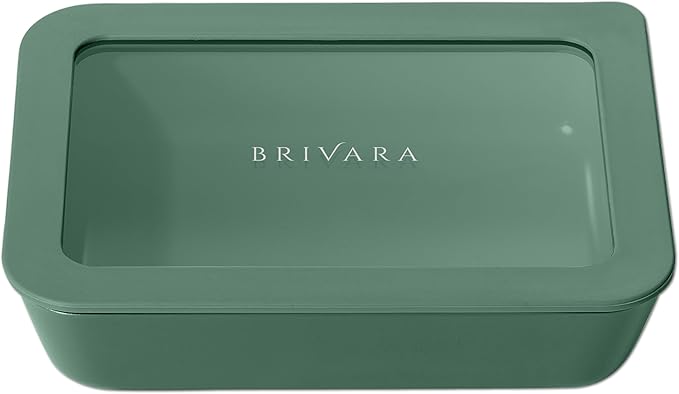 Ceramic Coated Glass Food Storage Container | No PTFE, PFOA, PFAS, and BPA | Reusable Non Toxic Meal Prep Container with Glass Lid | Easy To Store | 3 Cup Rectangle [Pine]