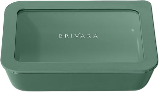 Ceramic Coated Glass Food Storage Container | No PTFE, PFOA, PFAS, and BPA | Reusable Non Toxic Meal Prep Container with Glass Lid | Easy To Store | 3 Cup Rectangle [Pine]