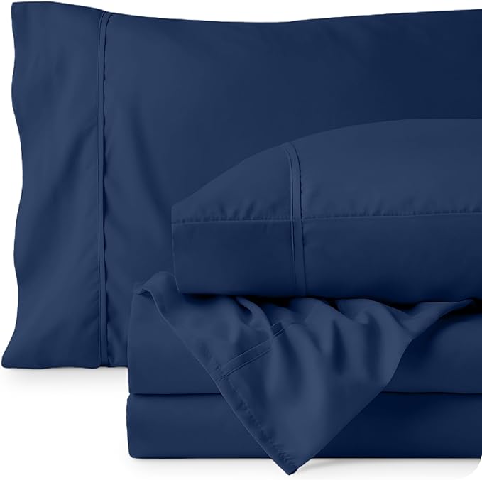 Bare Home Queen Sheet Set - Luxury 1800 Ultra-Soft Microfiber - Double Brushed - Deep Pockets - Easy Fit - 4 Piece Set - Bedding Sheets & Pillowcases (Queen, Dark Blue)