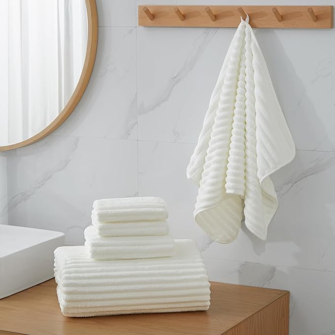Extra Large Bath Towel Set of 6 (40"x80"),Oversized Bath Sheet Super Soft Highly Absorbent Microfibers Quick Dry Luxury Shower Towel for Bathroom Spa Gym Hotel Yoga(White, 6Piece)