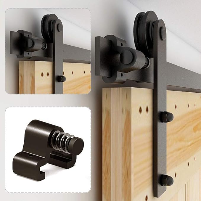 CCJH 10.5FT Single Sliding Barn Door Hardware Kit Black Carbon Steel Hanger Flat Track System for Closet Kitchen 1 Door 63 inch Wide, Smoothly and Quietly I Shape Roller