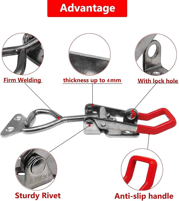 4003 Toggle Latch Clamp, 304 Stainless Steel Adjustable Toggle Latches With Lock Hole, 1320Lbs Holding Capacity Heavy Duty Toggle Clamp for Smoker Lid Jig, ToolBox Case, 2pack