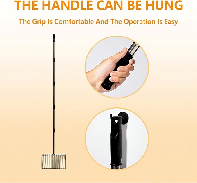 10 Inch Chicken Pooper Scooper & Sifting Shovel with 5-Stage Adjustable Handle (27" to 67"),Stainless Steel Handle, Litter Sifting Shovel for Chicken Coop, Farm, Sheep Pen, Cat Litter