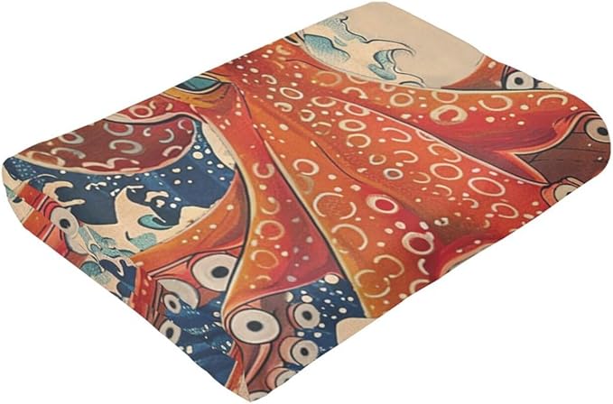 Japanese Octopus Throw Blanket Rustic Octopus Fleece Plush Super Soft Cozy Warm Lightweight Ocean Nautical Decor Gifts for Boys Girls Kids Adults Men Women 60" x 80"