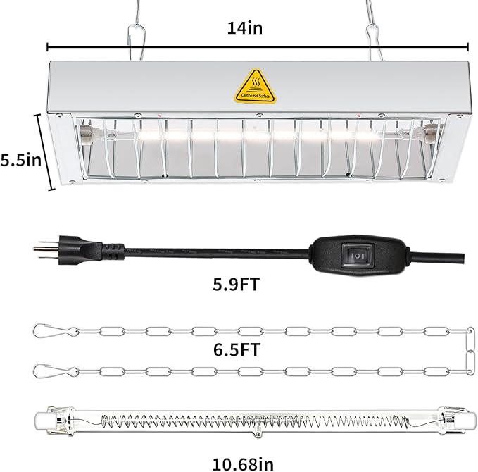600W Heat Lamp for Chickens, Large Chicken Coop Heater, Adjustable Temp and Height, No Assembly Brooder Heater for Chicks Pets Livestock, 1 Pack