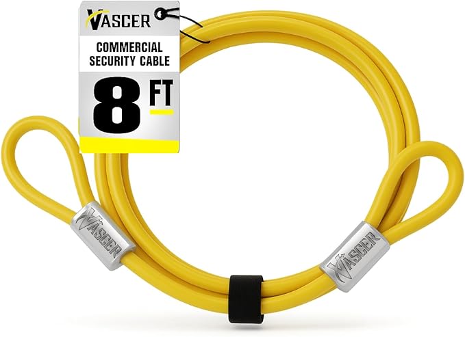 Commercial Heavy Duty Braided Galvanized Steel Anti-Theft Security Cable with Looped Ends. (1/4 Inch Thick, 7x19 Construction, 8 Feet)