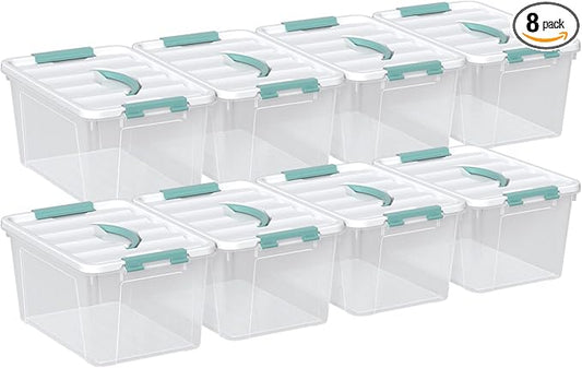 14 Quarts Latching Storage Containers, 8-Pack Clear Plastic Tote Boxes with Lids and Handles