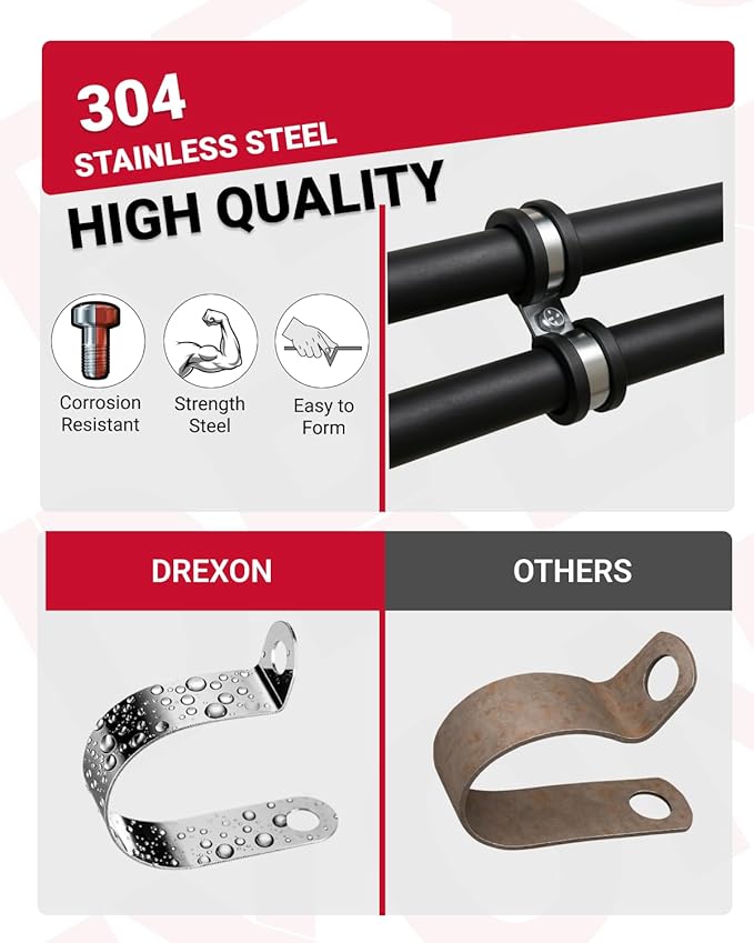 135PCS Cable Clamps Assortments Kit, 12 Sizes from small hose clamps 1/4", 3/8" to 5/8" & 1-3/4" large Stainless Steel Rubber Coated Insulated Cable Clamps for Metal Wire, Cable, Pipe, Hose,Fuel line