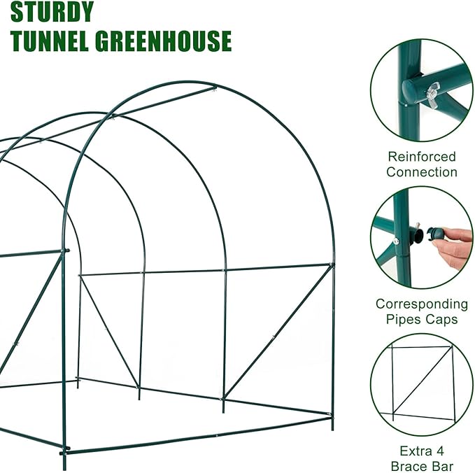 10×7×7 FT Greenhouses for Outdoors Heavy Duty, Large Walk in Green Houses for Outside with 6 Ventilated Mesh Windows & Roll-up Door & Reinforced Frame