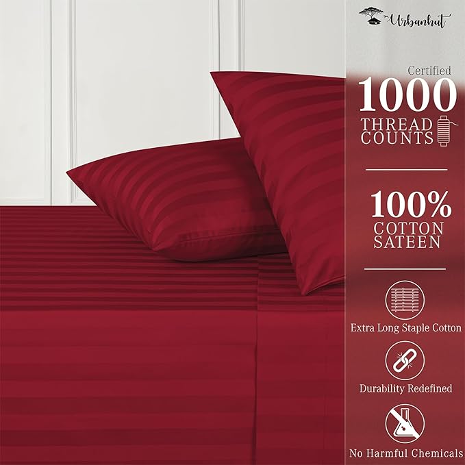 URBANHUT 1000 Thread Count Damask California King Bed Sheets Egyptian Cotton Sheet Set, Long Staple Soft & Breathable, 4 Pc Bed Sheet Sets, Luxury Hotel Sateen Sheets Fits 16" Deep Pocket - Burgundy