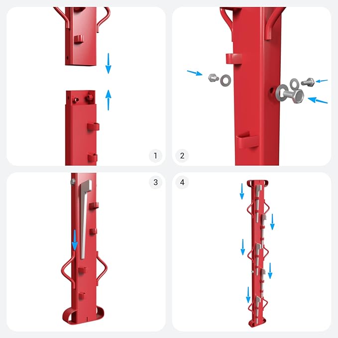 Woven Wire Fence Stretcher Bars with 5 Wedges, Heavy-Duty Wire Fencing Tool-4ft, Suitable for Farm, Manor, Cropland, Yards and Garden, Outdoor, Red