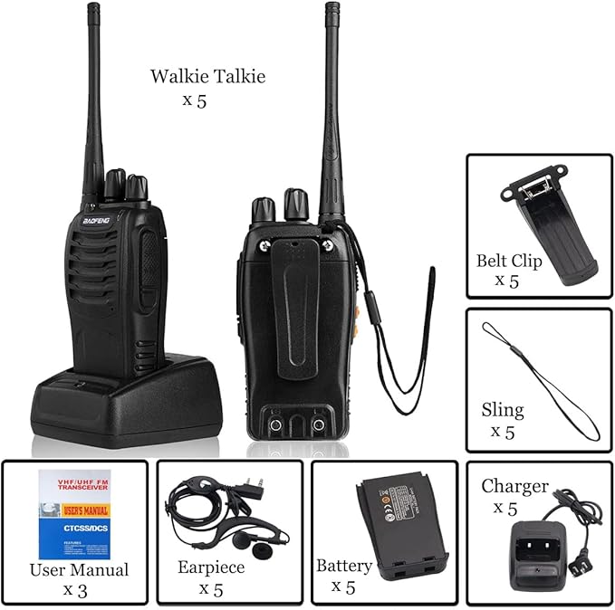 Baofeng Walkie Talkies bf-888s Professional Two-Way Radios Rechargeable Interphone Long Range UHF Communicator for Adults Handheld 5 Pack Walky Talky Set with Earpiece,Li-ion Battery and Charger