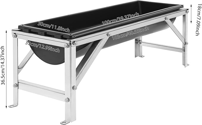 Livestock Feed Trough, 39 Inch Long Feeding Trough with Stand, 9.25 Gallon Capacity Heavy Duty Feeder, Feeding Tool for Goats Sheep Deer Pigs (Black)