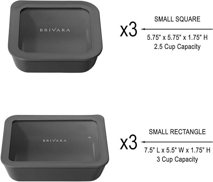 Ceramic Coated Glass Food Storage Container | No PTFE, PFOA, PFAS, and BPA | Reusable Non Toxic Meal Prep Container with Glass Lid | Easy To Store | 6 Piece Food Prep [Onyx]